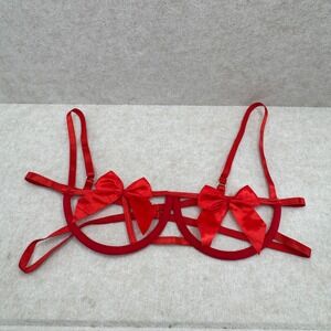 Red Strappy Open Cup Bra‎ with Satin Bows Coquette Lingerie Underwire Sexy OS